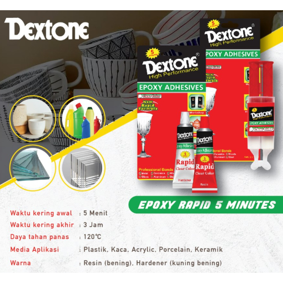 LEM GELAS PIRING DEXTONE EPOXY RAPID 5 MENIT PLASTIK KACA ACRYLIC PORSELEN KERAMIK 30ML