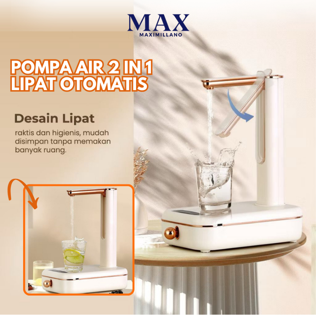 Pompa Air Minum Galon Meja Lipat Electric Baterai Cas Otomatis Tanpa Kabel / Pompa Air Galon Meja