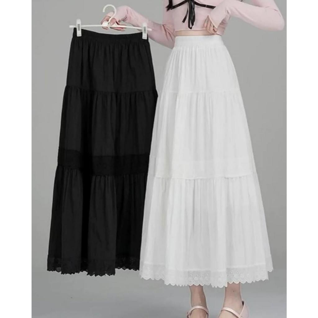 NAOMI SKIRT / Rok Katun Rayon Furing Mix Renda / Rok Pantai Adem Anti Kusut / Korean Style OOTD Pant