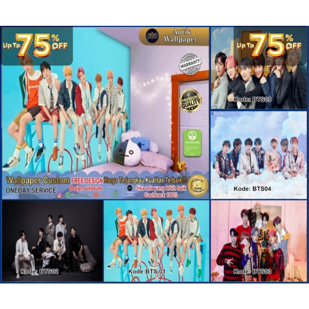Wallpaper Custom 3D Motif BTS - Army - Wallpaper Kamar - Wallpaper Dinding - Wallsticker