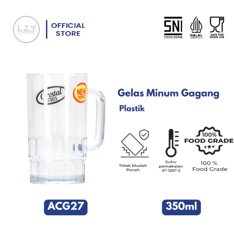 Gelas Mug Bening Plastik 350 Ml SAN, Aman untuk Minuman, Bebas BPA