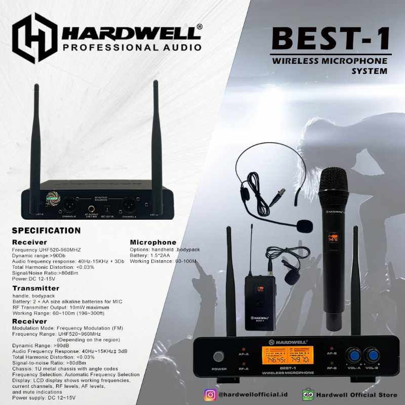 HARDWELL BEST-1 | MICROPHON WIRELESS | MICROPHON HANDLE | MICROPHON HEADSET | PROFESIONAL wireless m