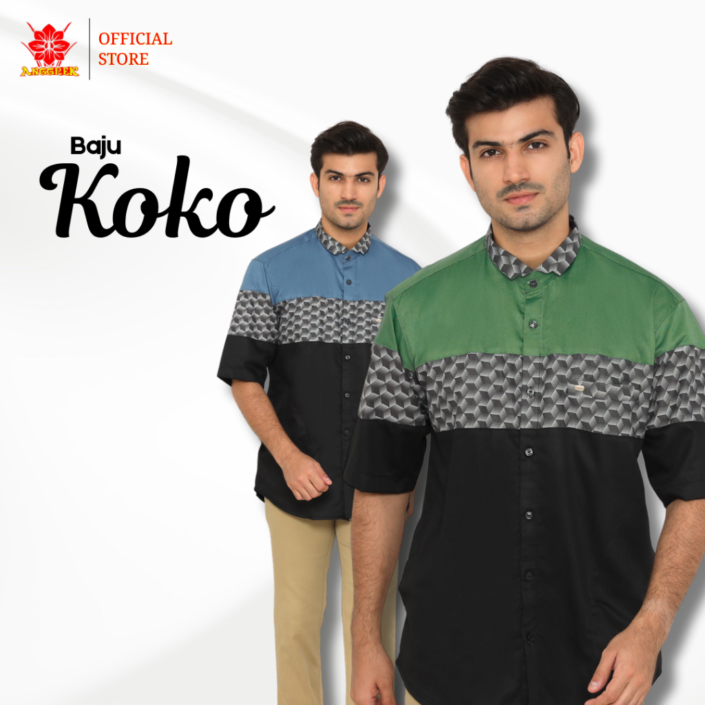 ANGGREK – Baju Koko Pria Modern AL GHIFAR – Baju Taqwa Model Warna Kombinasi Modern Lengan Pendek