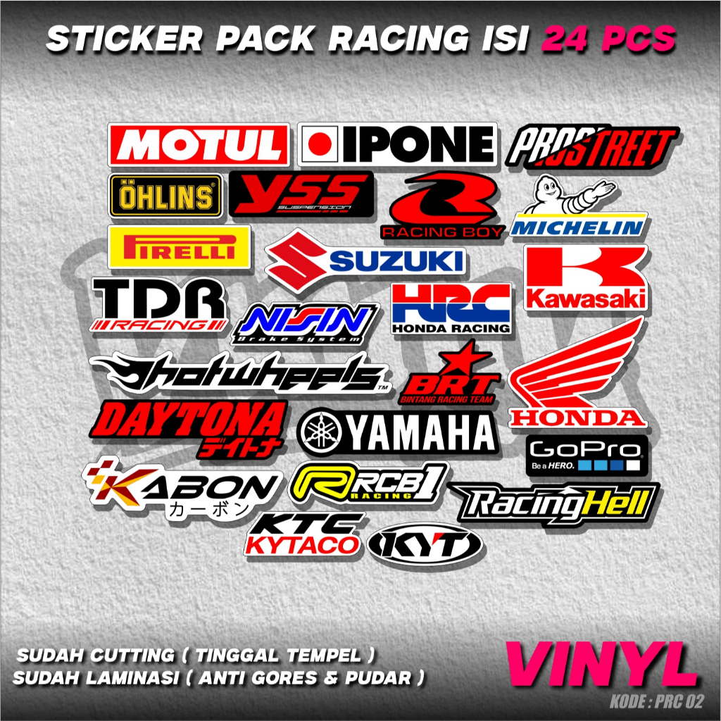 

24 Lembar Sticker Sponsor Racing / Sticker Sponsor / Sticker Motor / Sticker pack / Sticker Kecil2 cocok buat Motor Mobil Hp Laptop Helm Hologram Pelangi Vinyl Putih Bunny Decal PRC02