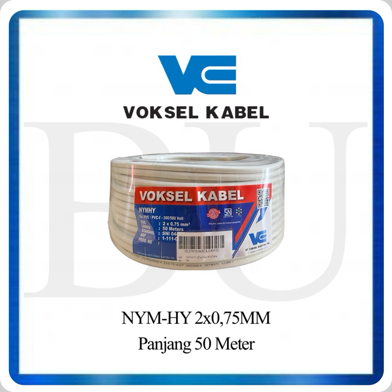 Kabel VOKSEL Serabut NYMHY 2x0,75 Putih Full 50 METER NYM-HY Isi 2