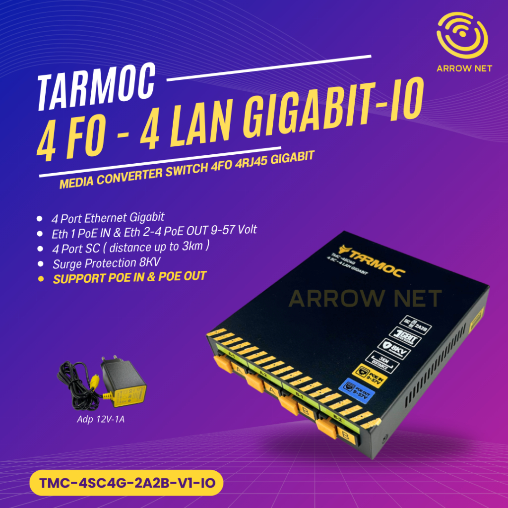 Tarmoc TMC-4SC4G-2A2B-V1-IO | Media Converter 4 FO 4 LAN / 4FO 4LAN 4SC 4LAN 4 SC 4 LAN Gigabit POE 