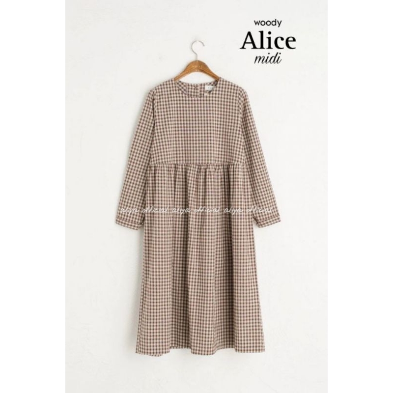 Alice Midi Premium Cotton Haruka Midi Dress Motif Kotak-Kotak Jumbo Kekinian
