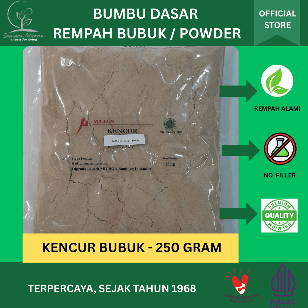 

Bumbu Dasar Samara Micron - Kencur / Cikur Bubuk - Sar Keong Powder