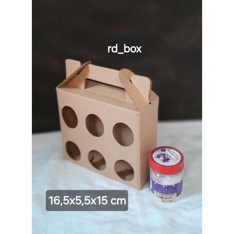 

Kardus/Box/Dus/Kotak Uk 16,5x5,5x15Cm,Dus Tenteng isi 6 Toples Sambel