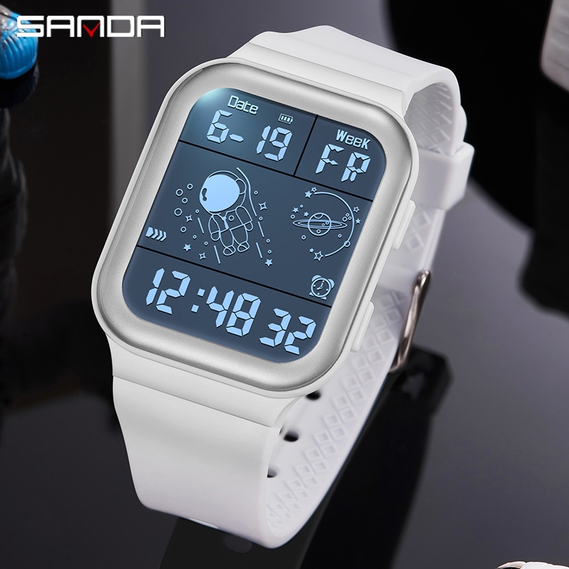 SANDA Astronaut Jam Tangan Olahraga dan Santai Tahan Air Jam Pria Jam Tangan Digital Pria Modis 50 M