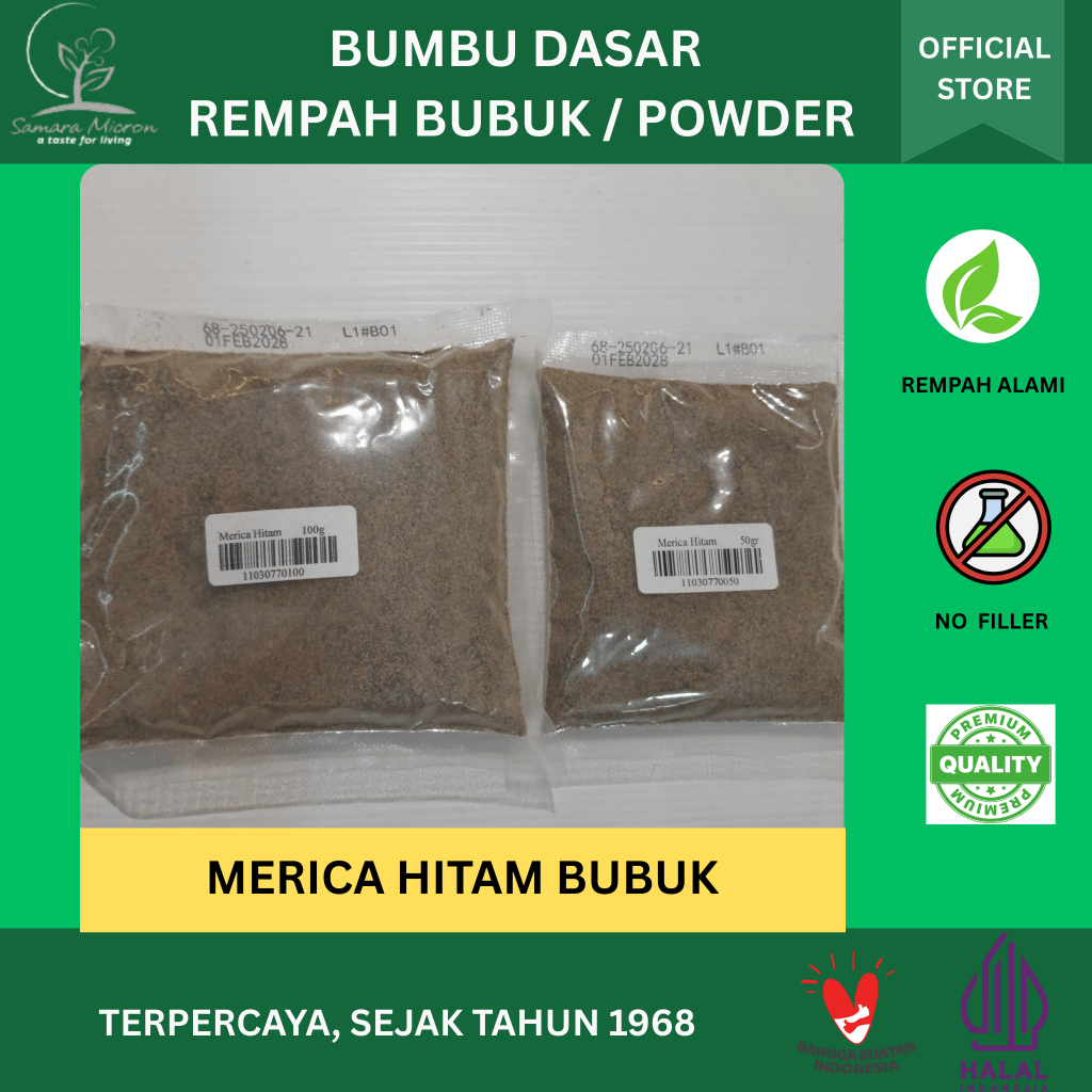 

Bumbu Rempah Samara Micron - Merica Hitam Bubuk - Lada Hitam Bubuk - Black Pepper Powder