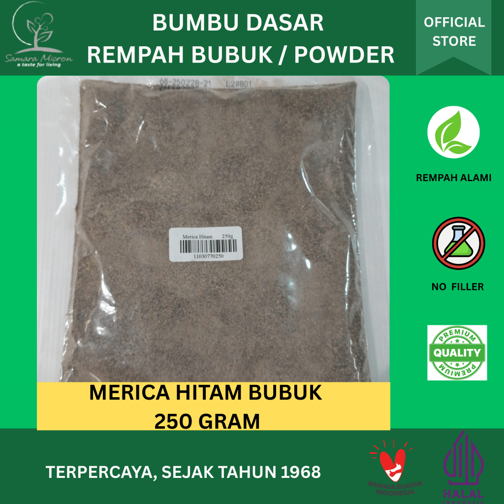 

Bumbu Rempah Samara Micron - Merica Hitam Bubuk - Lada Hitam - Black Pepper Powder 250 gr