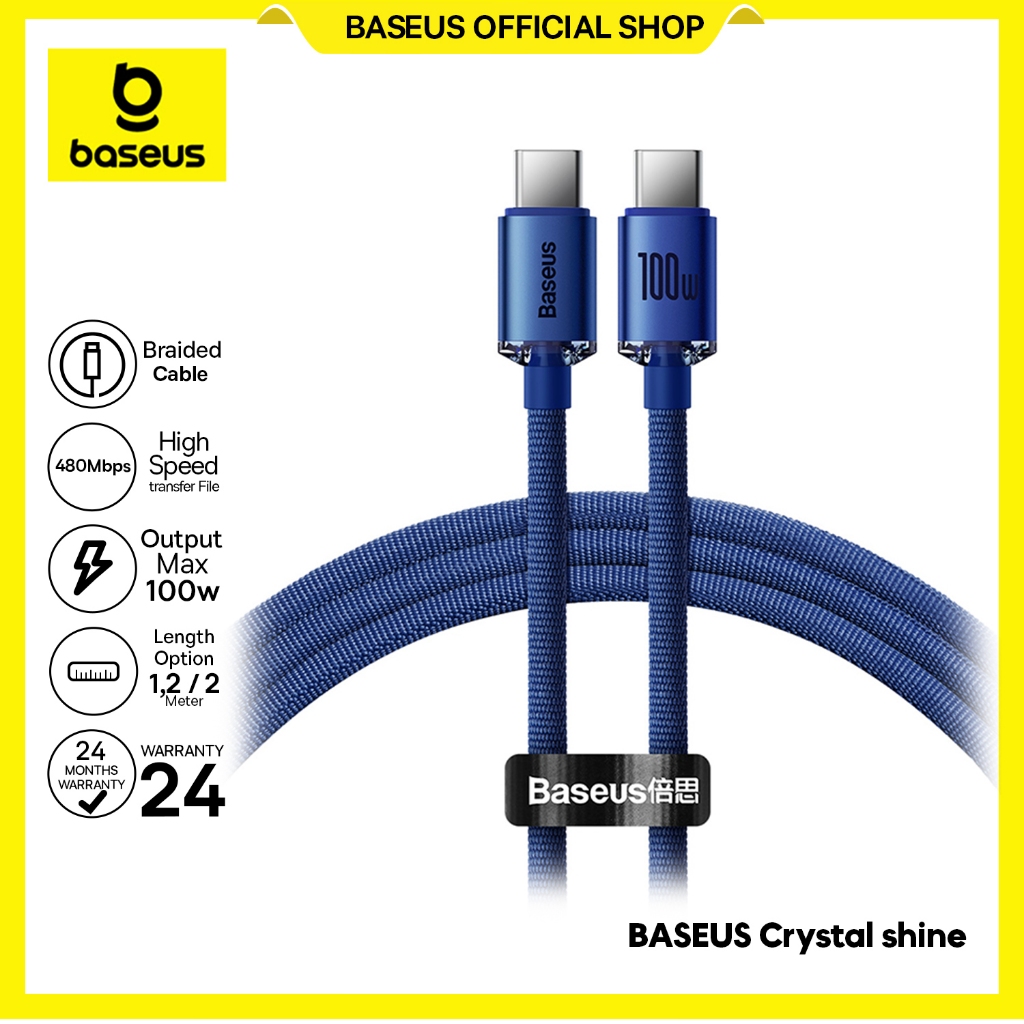 Baseus Cable Data Crystal Series Type-C to Type-C 100W QC 4.0 Fast Charging 1.2m & 2m