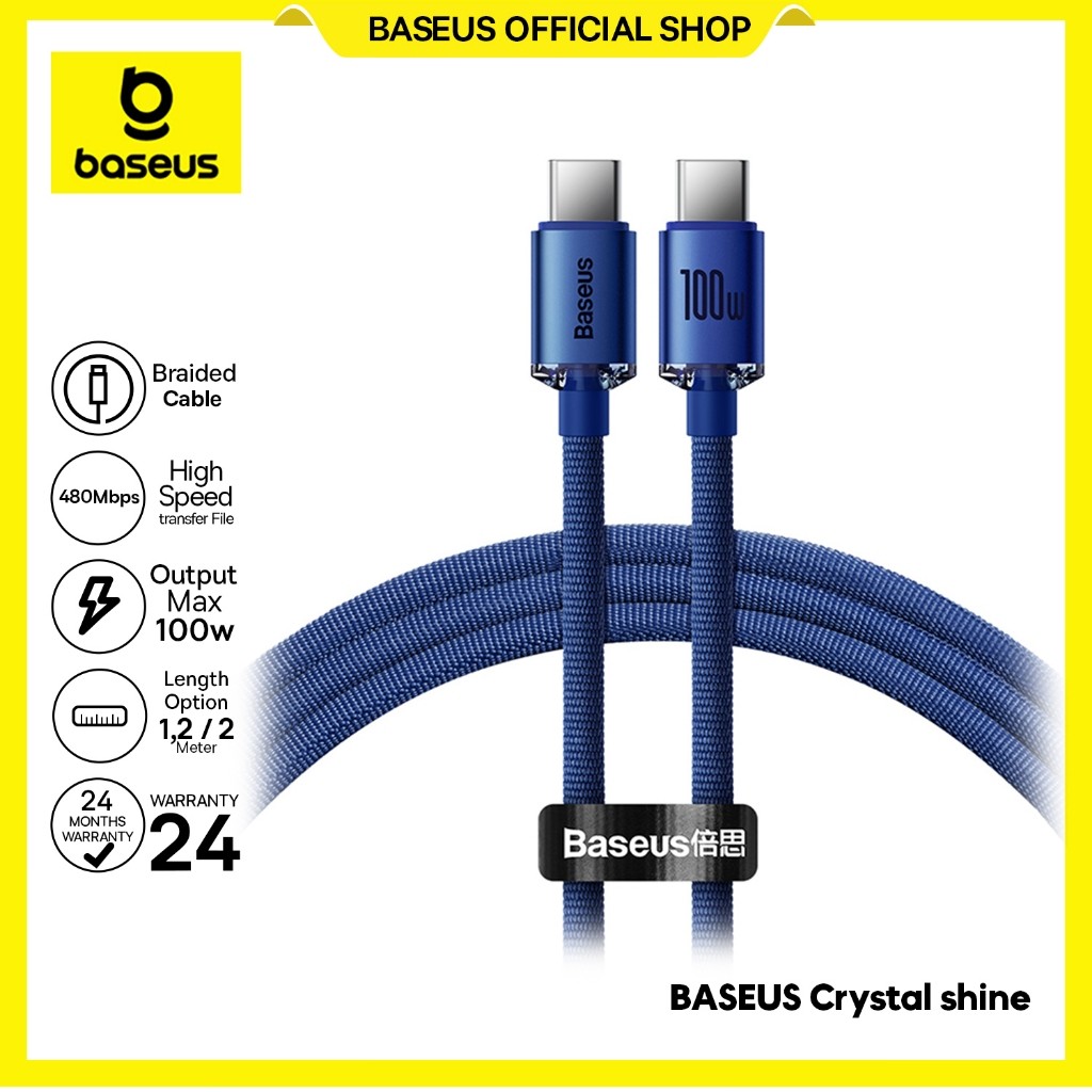 Baseus Cable Data Crystal Series Type-C to Type-C 100W QC 4.0 Fast Charging 1.2m & 2m