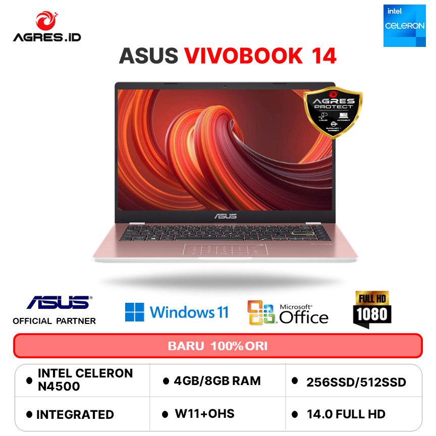 ASUS VIVOBOOK 14 A1400KA N4500 8GB 512GB W11+OHS 14.0FHD BLIT SLV -FHD4511