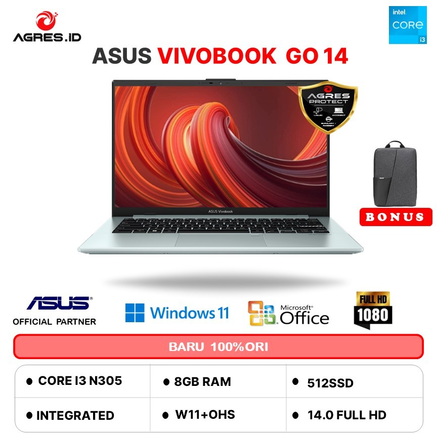 ASUS VIVOBOOK 14 E1404GA I3 N305  8GB 512GB W11+OHS 14.0FHD BLK -FHD351