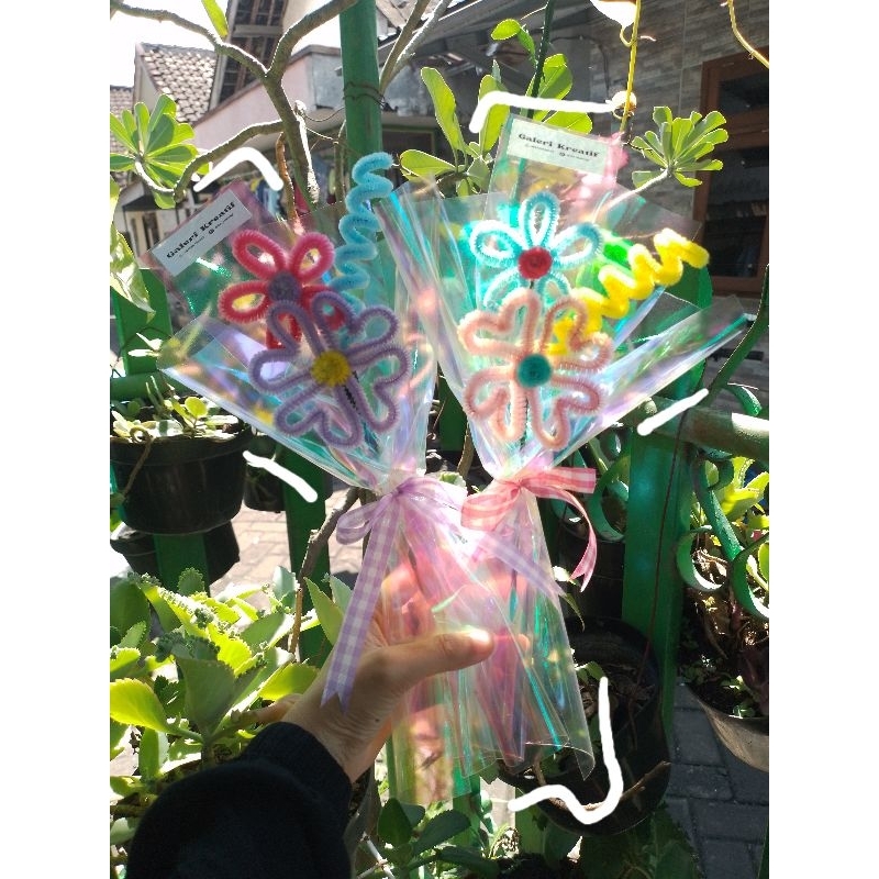 Bucket bunga kawat bulu single | Bucket kawat bulu [WRAPPING HOLOGRAM]