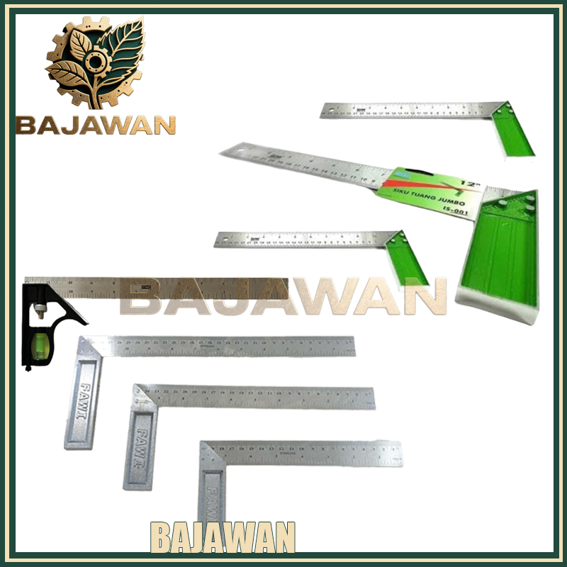 【Ready New Stock】Penggaris Siku Tukang Multifungsi + Waterpass - Stainless Anti Karat 8/10/12 Inch (