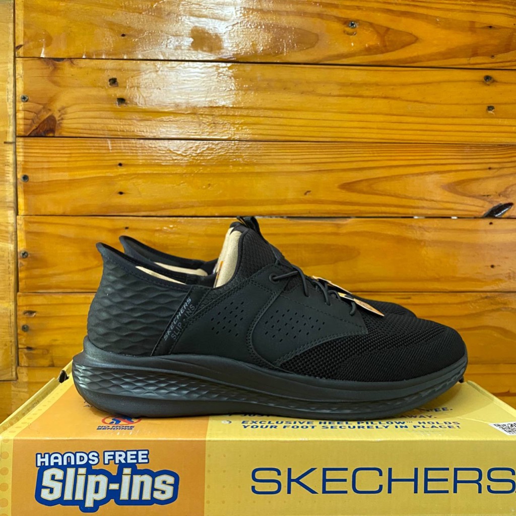 ONLY SZ 46 SEPATU SKECHERS PRIA SKECHERS SLADE CASTER 210889 MONOBLACK FULLBLACK COD ORIGINAL SNEAKE