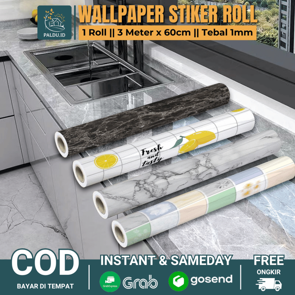 Paldu ID  - 60cm x 3meter WALLPAPER STIKER 3D Motif Marmer Marble Glossy Wallpaper Dapur Anti Minyak
