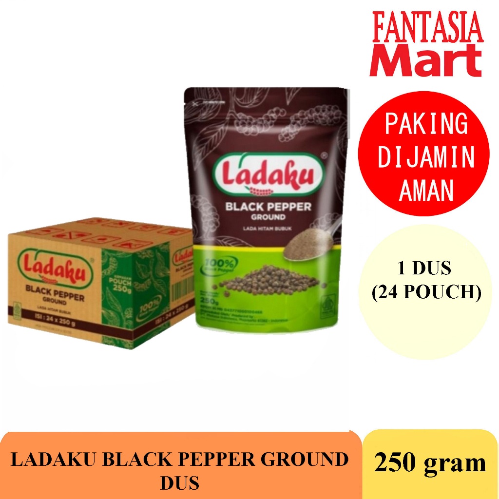 

LADAKU BLACK PEPPER BUBUK MERICA HITAM 250 GRAM DUS 24 POUCH NON COD FUN CORNER DENGAN PAKING AMAN