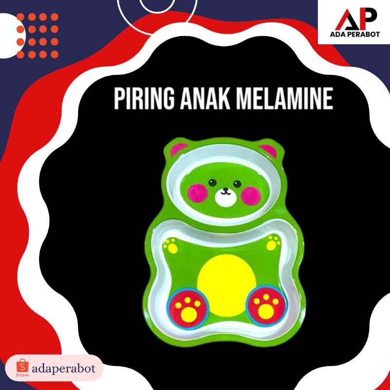 Piring Makan Anak Sekat 2 Karakter Beruang Melamin Sni Food Grade / Piring Karakter Anak Motif /