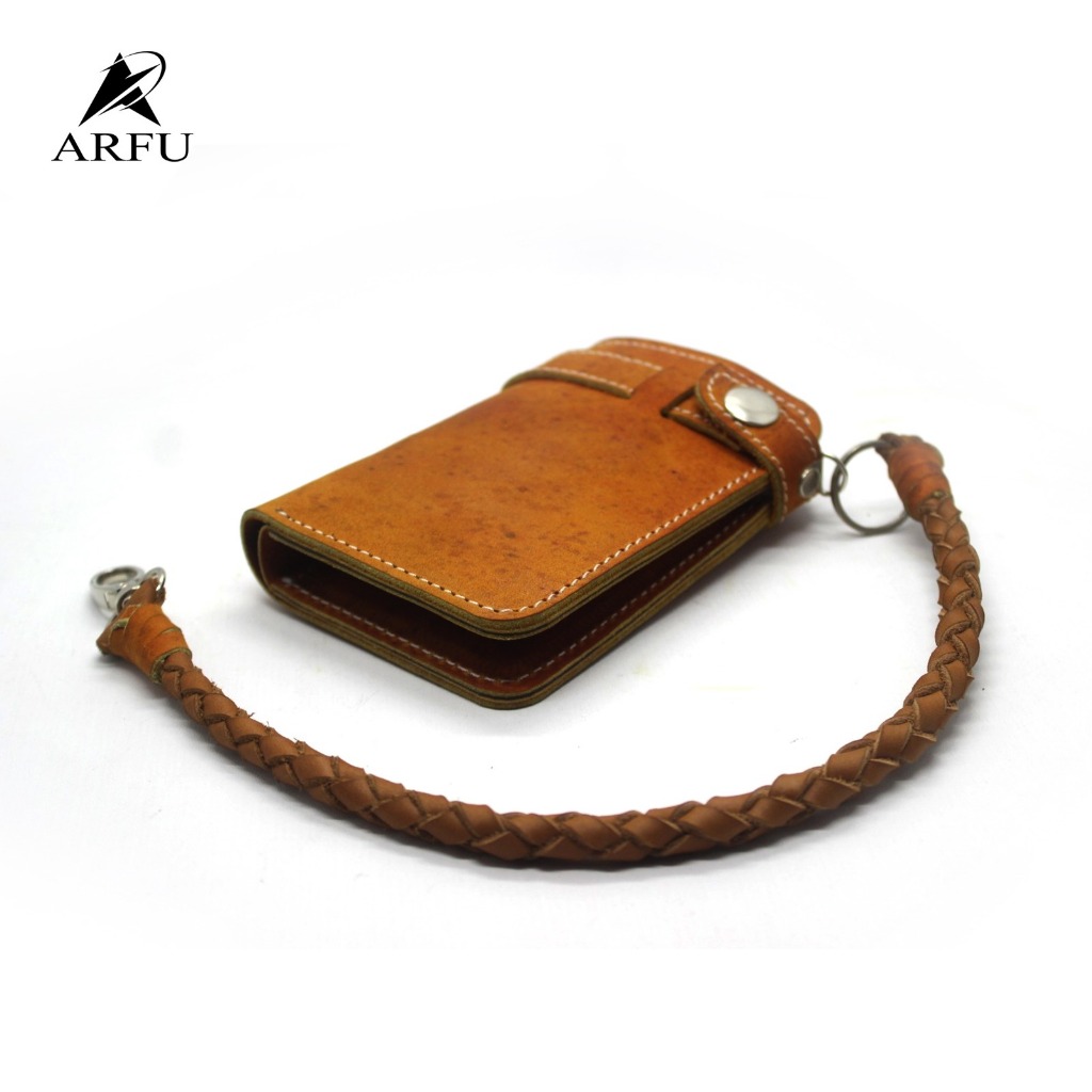 ARFU Dompet Kulit Coklat Dompet Panjang Pria wallet Trendy Kekinian Dompet Tali kulit Dompet Kulit M