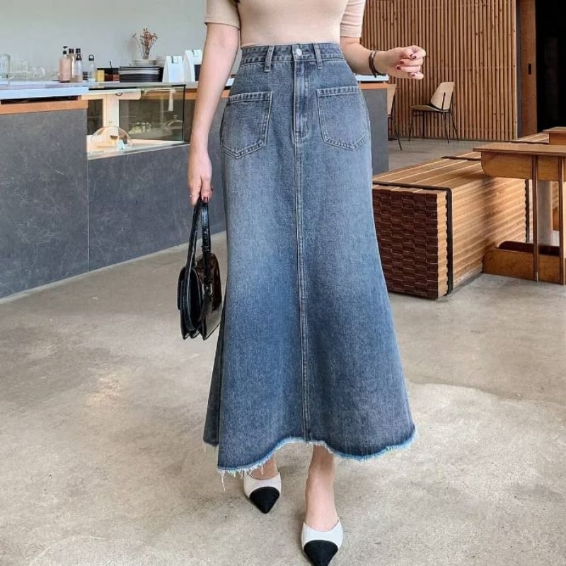 Rok Jeans Duyung Trendy 2025 // Rok Jeans Wanita Panjang // Rok Jeans Remaja