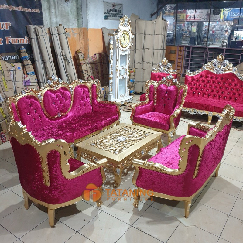 SOFA TAMU ROMAWI KAYU JATI FINISHING MEWAH KURSI MEJA KOPI MURAH UKIR DEKORASI RUANG INTERIOR TATANI