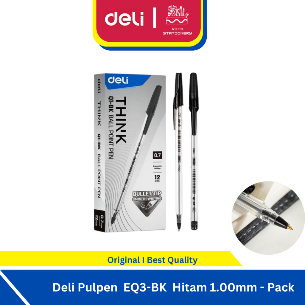 

Deli Pulpen Selusin Ball Point Pen Hitam 1.0mm (BLACK) EQ1-BK Tebal Murah - 1 pack isi 12