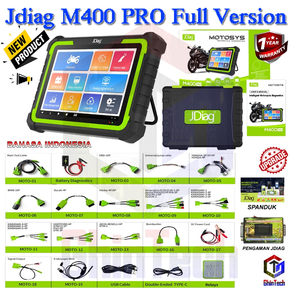 JDiag MOTOSYS M400 Pro Universal Motorcycle Scanner 8.0 inch Tablet Scanner Android System Remap OBD