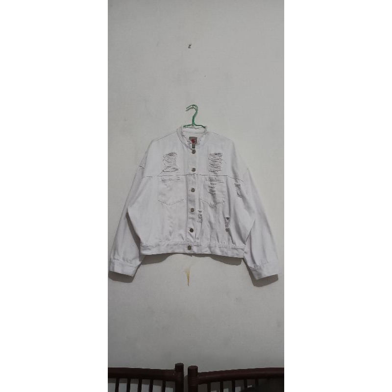 [PROMO] Outer Jeans Denim 8 Seconds Semi Crop Brand Putih Bersih No noda Ripped Premium LD Besar