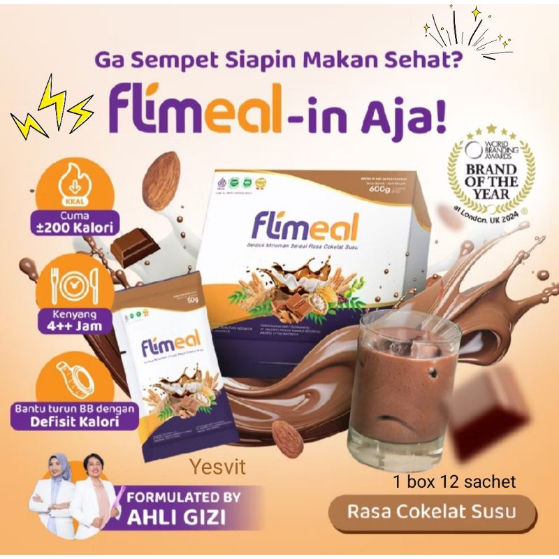 

FLIMEAL COKLAT SUSU 1 BOX 12 SACHET MINUMAN FIBER ORIGINAL HALAL BPOM