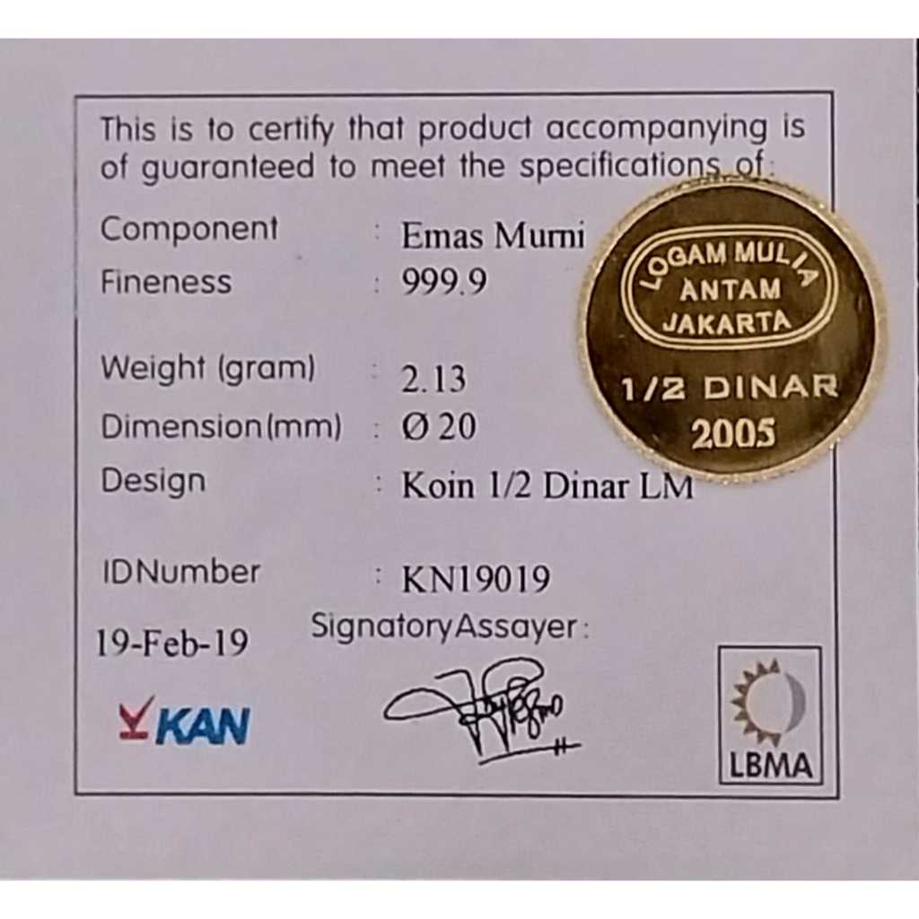Logam Mulia Koin Dinar Antam 1/2 Dinar (2,13 gram) AU 999.9