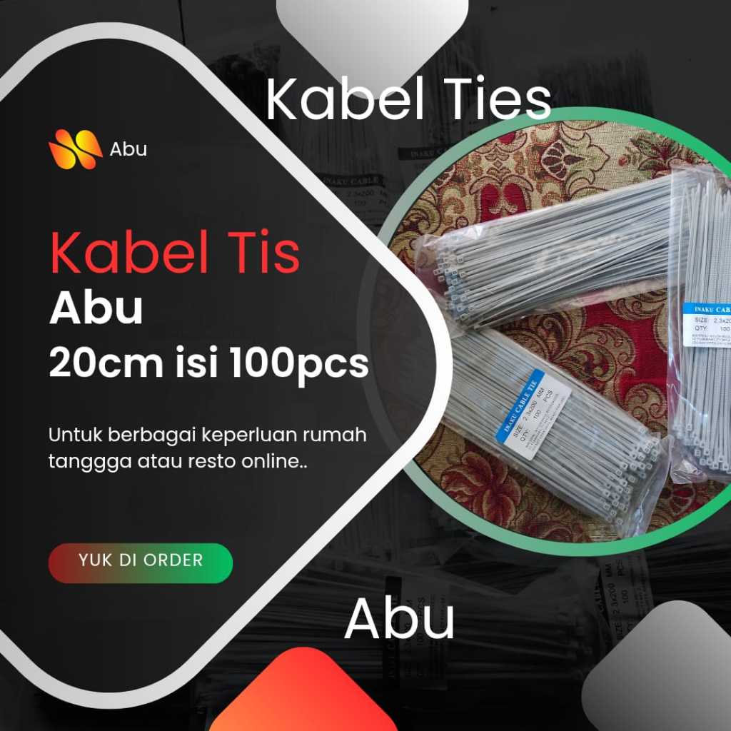

ABU Kabel Ties Nylon 20cm 1 Pack isi 100pcs | Kabel Tis 20cm Berbagai Warna 1 Pak isi 100 pcs