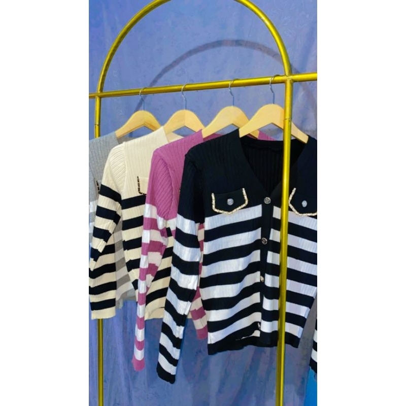 Sweater Rajut/cardigan wanita motif garis garis/rajut premium