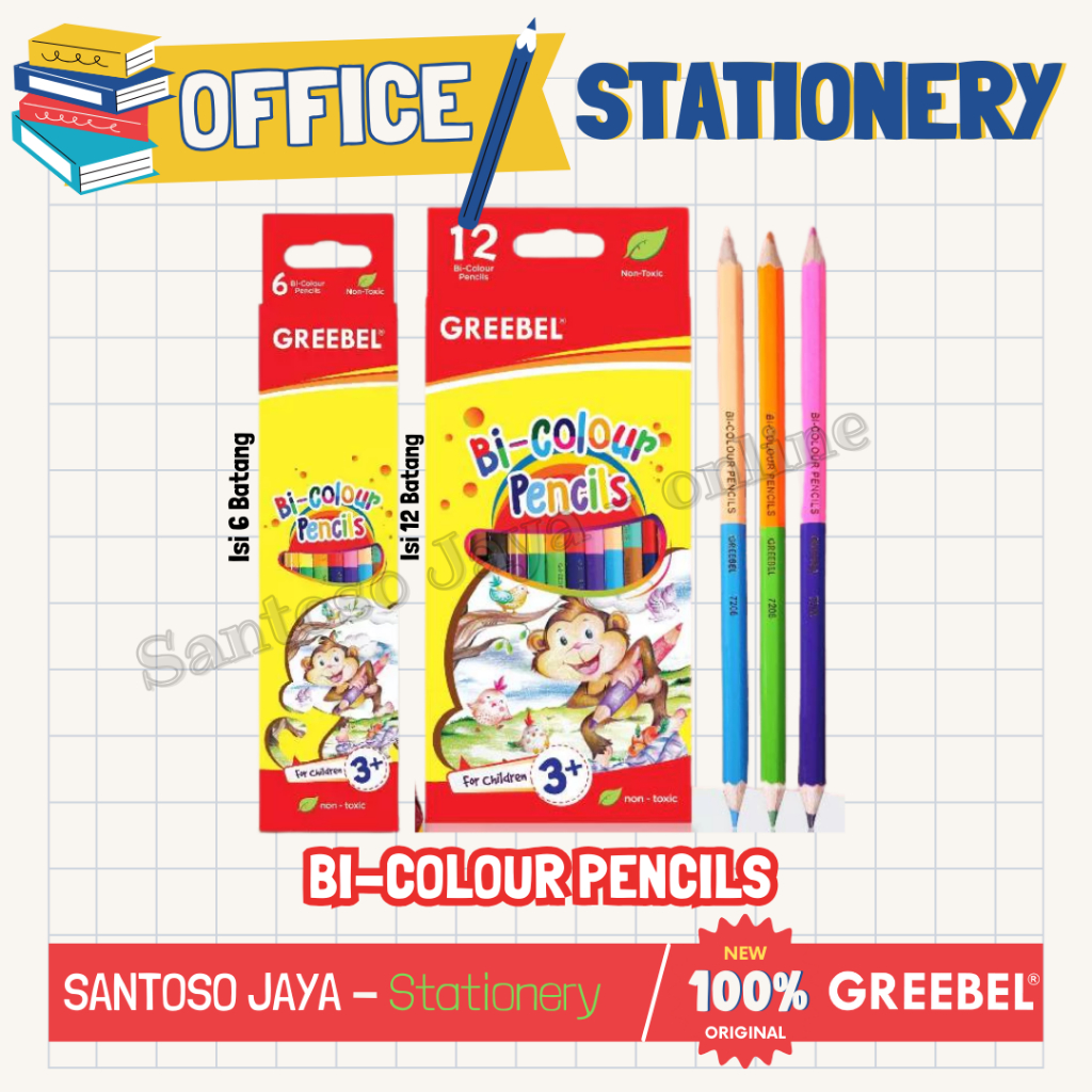 

Pensil Warna Bolak Balik GREEBEL 2 Sisi Warna - Bi-Colour Pencils GREEBEL 7206 7212 7218