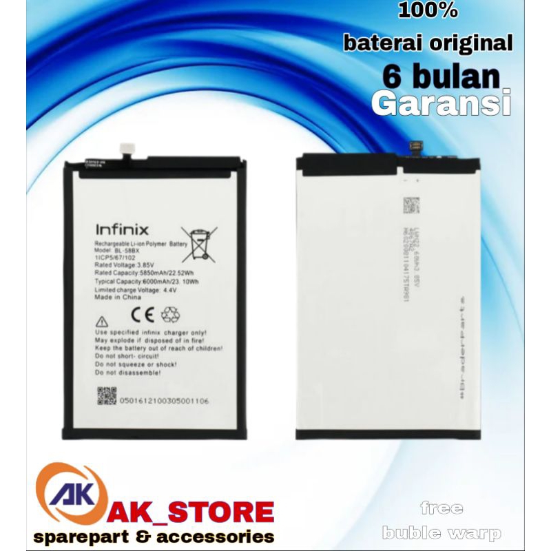 Batre Baterai Battery Infinix Hot 9 Play / Hot 10 Play / Hot 10S Bl-58BX BL58BX 6000Mah