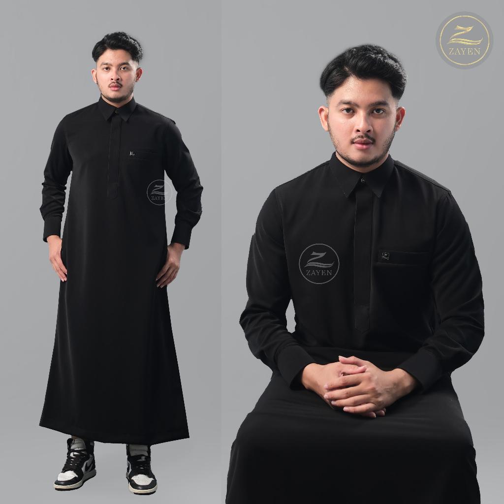BAHAN PREMIUM / Jubah Slimfit pria Gamis Pria Slimfit jubah zayen hitam kerah daun kerah kemeja