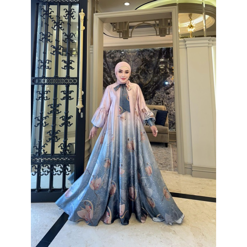 dress gradasi embos pita leher