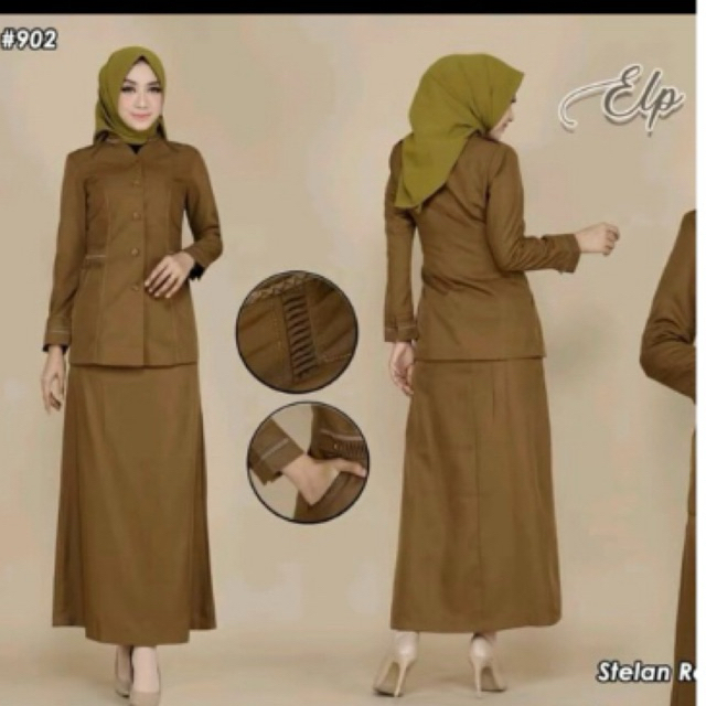 PRELOVED seragam dinas wanita khaki tua + free jilbab, SIZE M detail lihat gambar, dijual karena ter