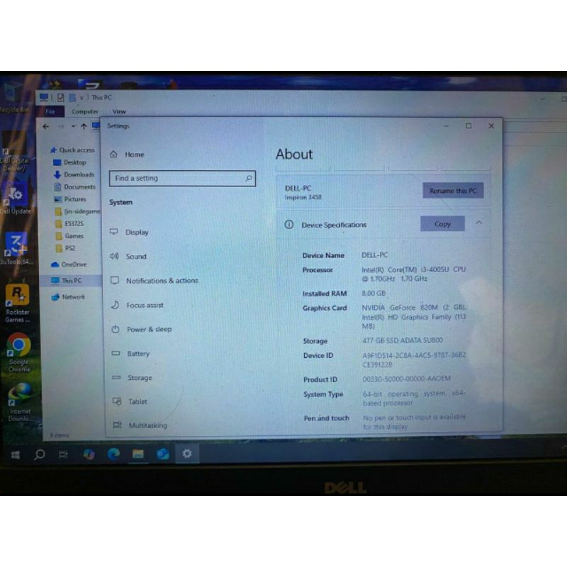 LAPTOP DELL INSPIRON 14 3458 CORE I3 DUAL VGA NORMAL