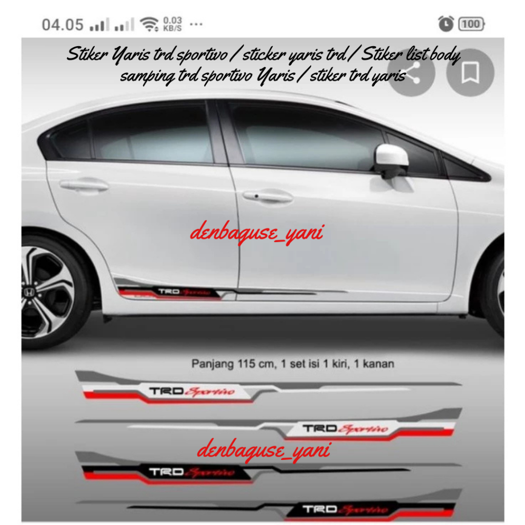 Stiker Yaris trd sportivo / sticker yaris trd / Stiker list body samping trd sportivo Yaris
