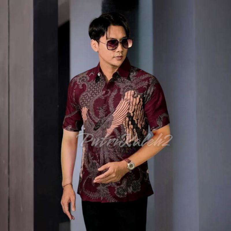 Baju Batik Pesta Kondangan Pria Lengan Pendek Katun Warna Hitam
