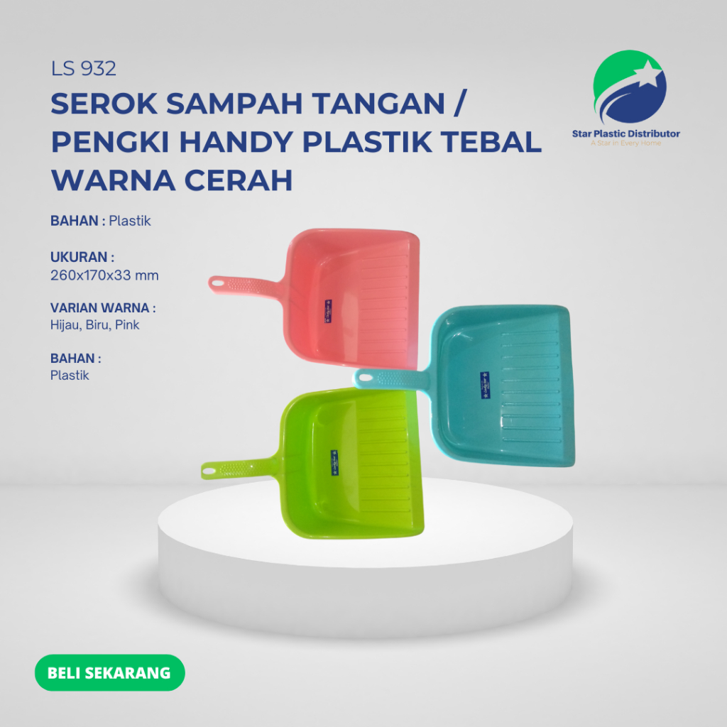 Serok Sampah Tangan / Pengki Handy Plastik Tebal Warna Cerah LS 932