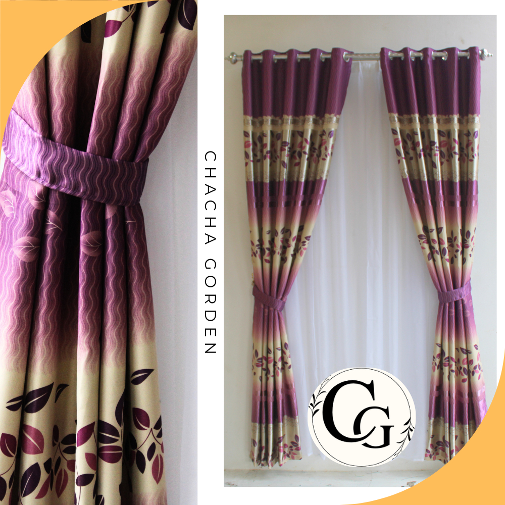 Gorden Jendela Pintu Kamar Tidur Blackout Import Printing Ungu Model Smokring