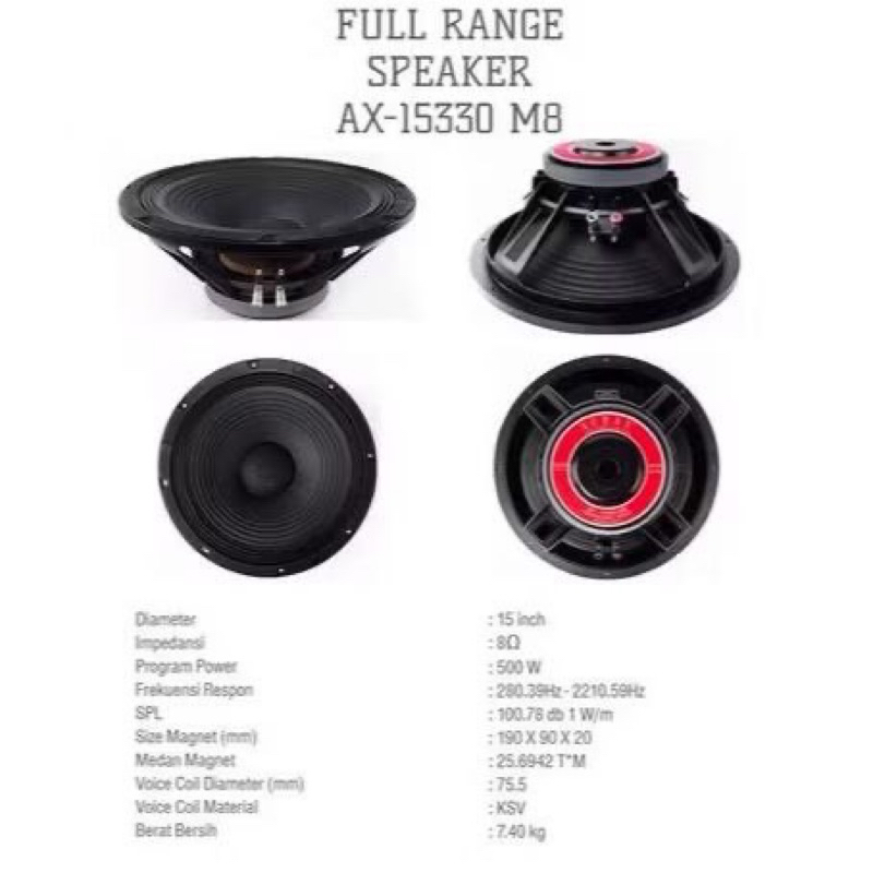 SPEAKER AUDAX AX 15330 M8 SPEAKER FULLRANGE 15inch AUDAX 500WATT ORIGINAL