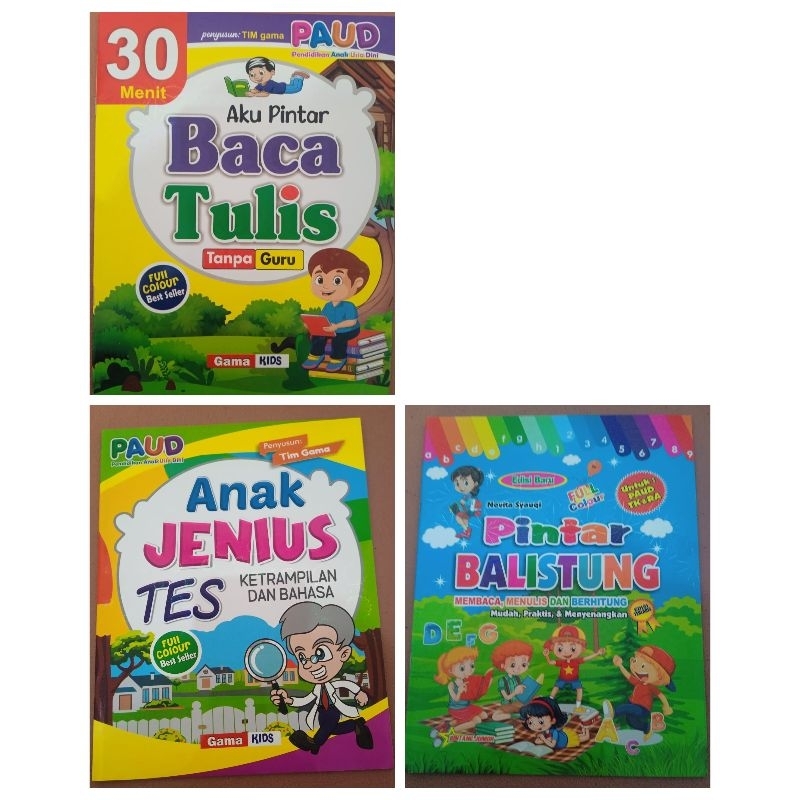 BUKU PAKET BACA TULIS,CALISTUNG,TES ANAK JENIUS UNTUK PAUD DAN TK