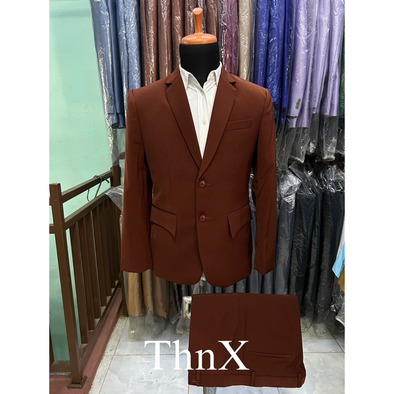 1 stel jas wedding jas nikah jas pengantin jas tailor slim fit model korean semi woll MERAH BATA DEM