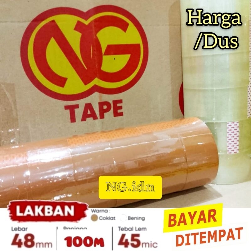 

[NG TAPE] - 1 BOX - Lakban 48 mm 100 mtr 45 Micron - Lakban Bening & Coklat